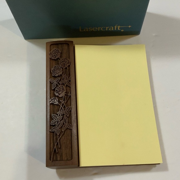 Lasercraft Post Note Holder Roses Walnut Vintage New Old Stock #24 - Picture 1 of 7